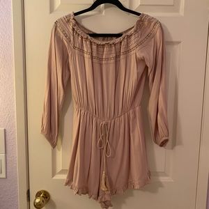 Blush Pink Long Sleeve Off the Shoulder Romper